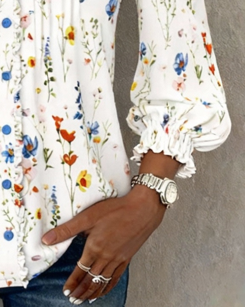 Chic Floral Print V-Neck Top