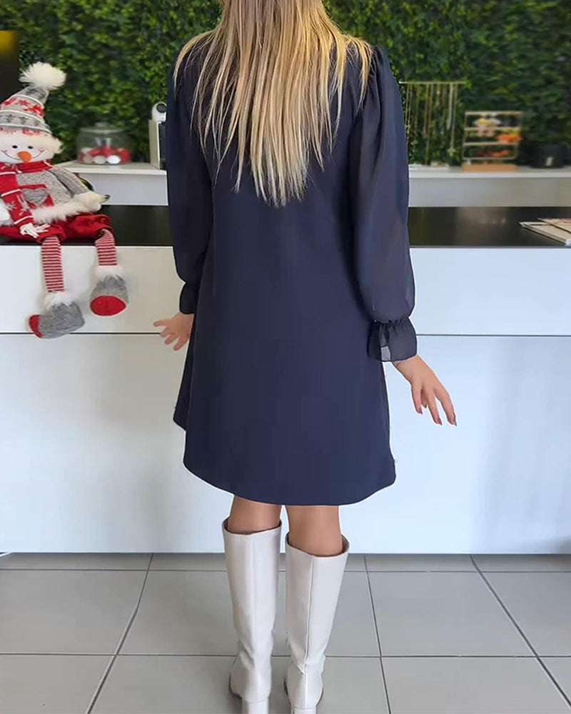 Chic Long-Sleeve Patchwork Maxi Dress