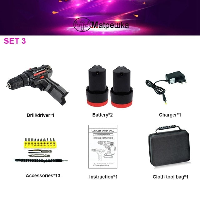 12V Cordless Electric Drill mini Electric Screwdriver Rechargeable Lithium Battery Electric Screw Driver Power Tools