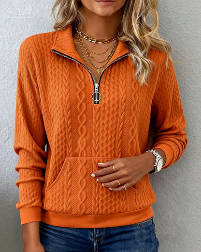 Solid Color Jacquard Half-Zip Sweatshirt