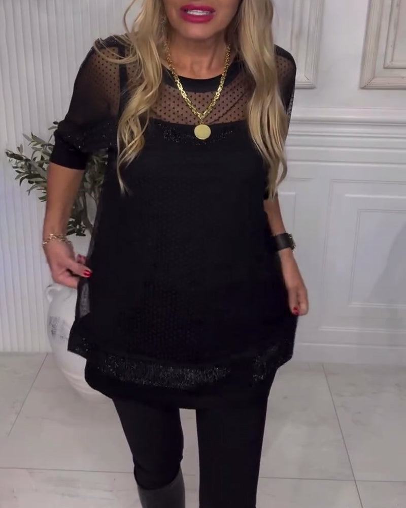 Sheer Long Sleeve Mesh Top