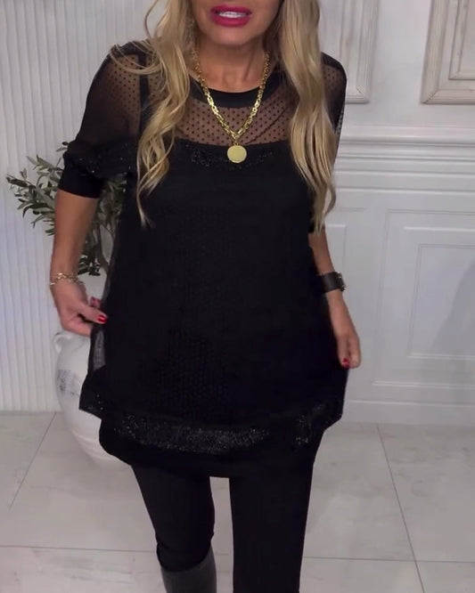 Sheer Long Sleeve Mesh Top