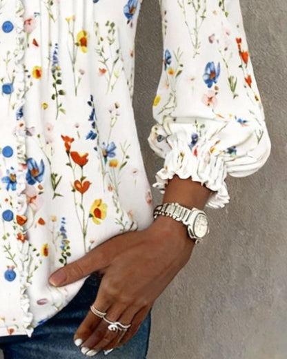 Chic Floral Print V-Neck Top