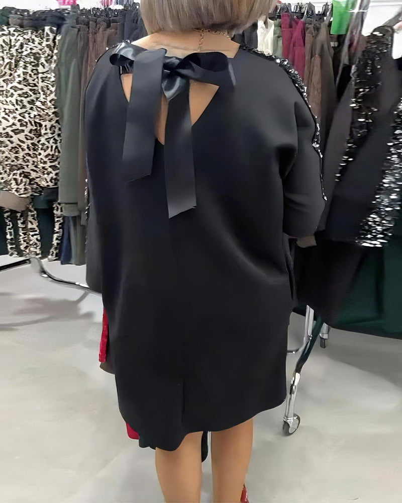 Sequined V-Neck Sweatshirt Dress