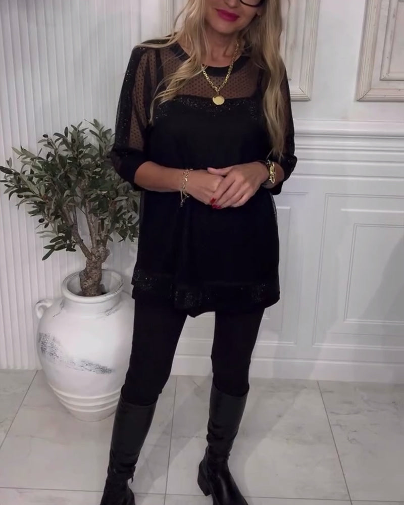 Sheer Long Sleeve Mesh Top