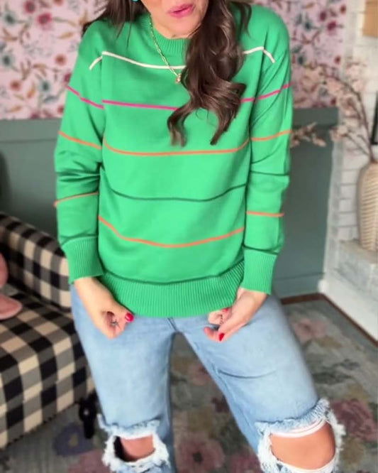 Striped Round Neck Casual Sweater