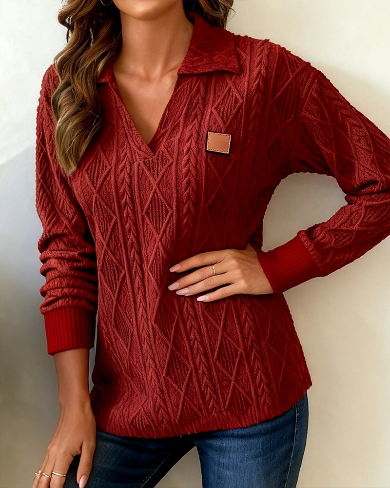 Casual Jacquard Sweatshirt with Polo Collar