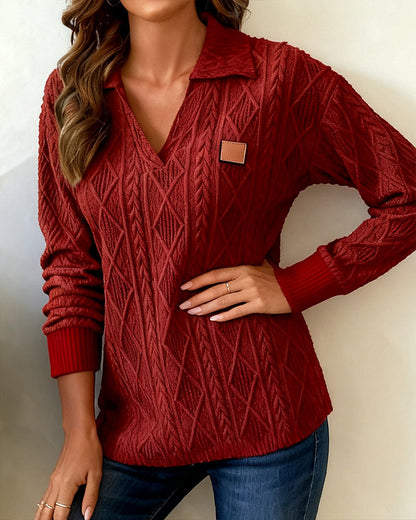 Casual Jacquard Sweatshirt with Polo Collar