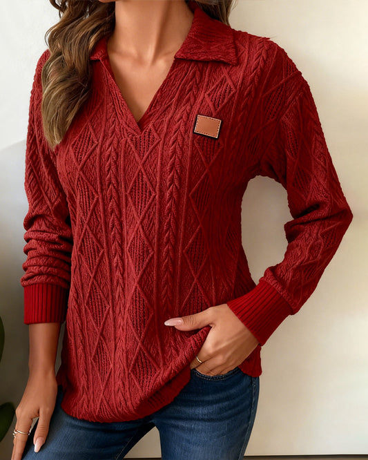 Casual Jacquard Sweatshirt with Polo Collar