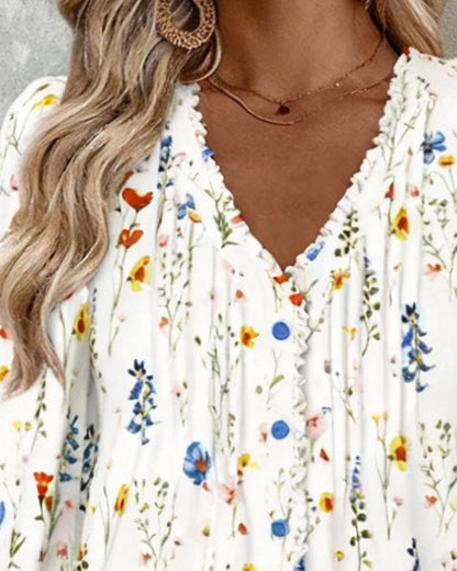 Chic Floral Print V-Neck Top