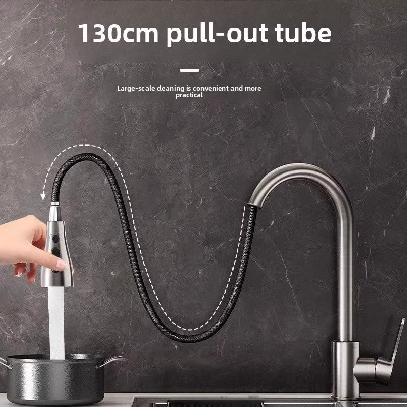 Pull out the faucet to switch between hot and cold water.