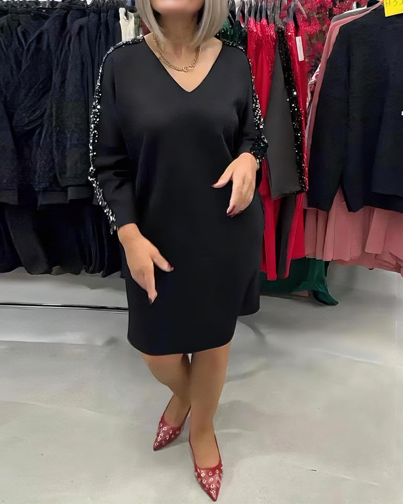 Sequined V-Neck Sweatshirt Dress