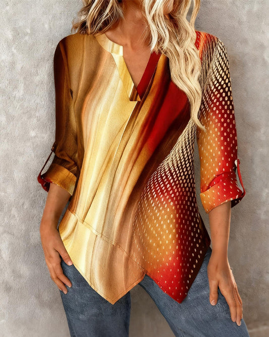Trendy V-Neck Printed Blouse with Unique Design