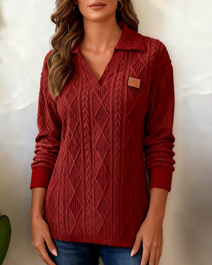 Casual Jacquard Sweatshirt with Polo Collar