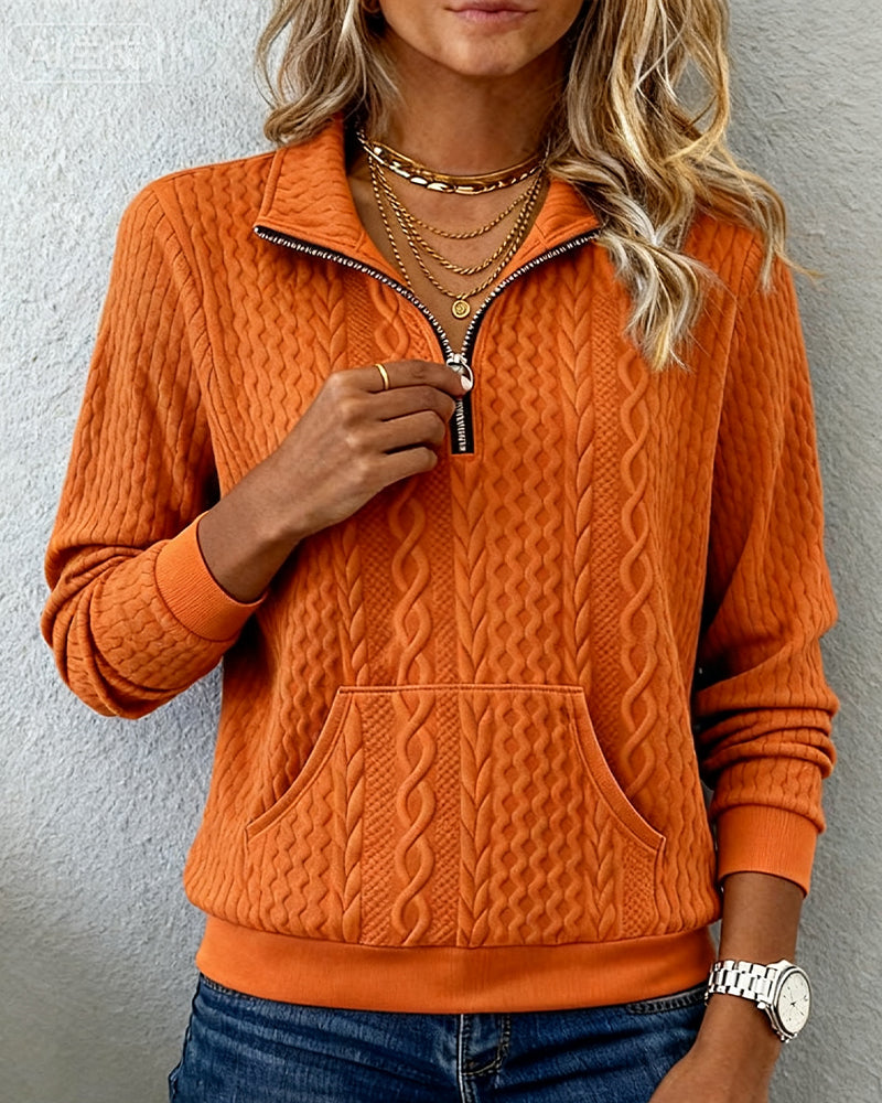 Solid Color Jacquard Half-Zip Sweatshirt