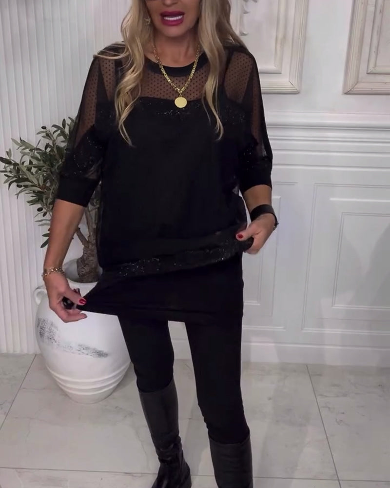 Sheer Long Sleeve Mesh Top