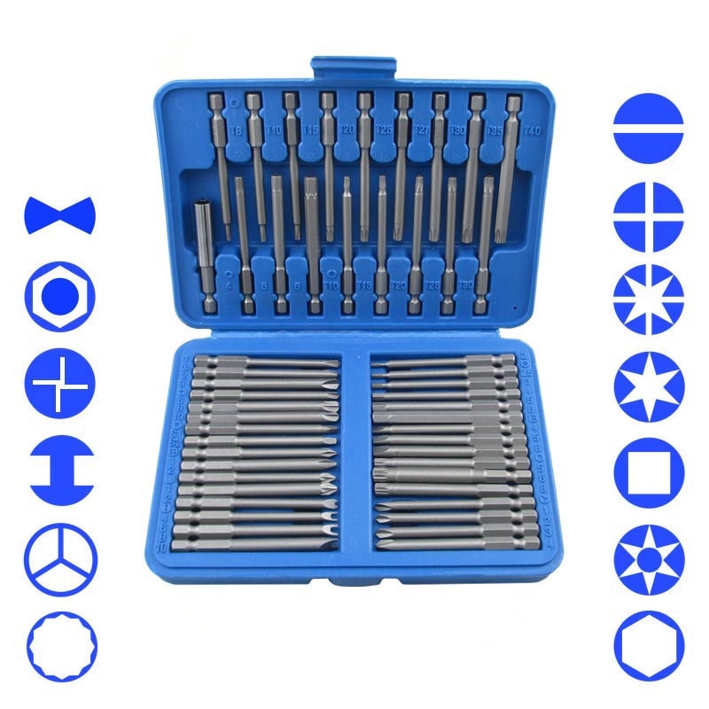 51Piece Extra Long Bit Set Torx Star Hex Pozi Phillips Slotted Screwdriver Hand Tool Set Cr-V