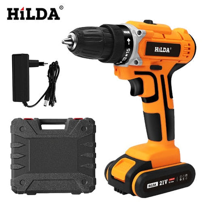 HILDA 21V Electric Drill With Rechargeable Lithium Battery Electric Screwdriver Cordless Screwdriver Two-speed Power Tools